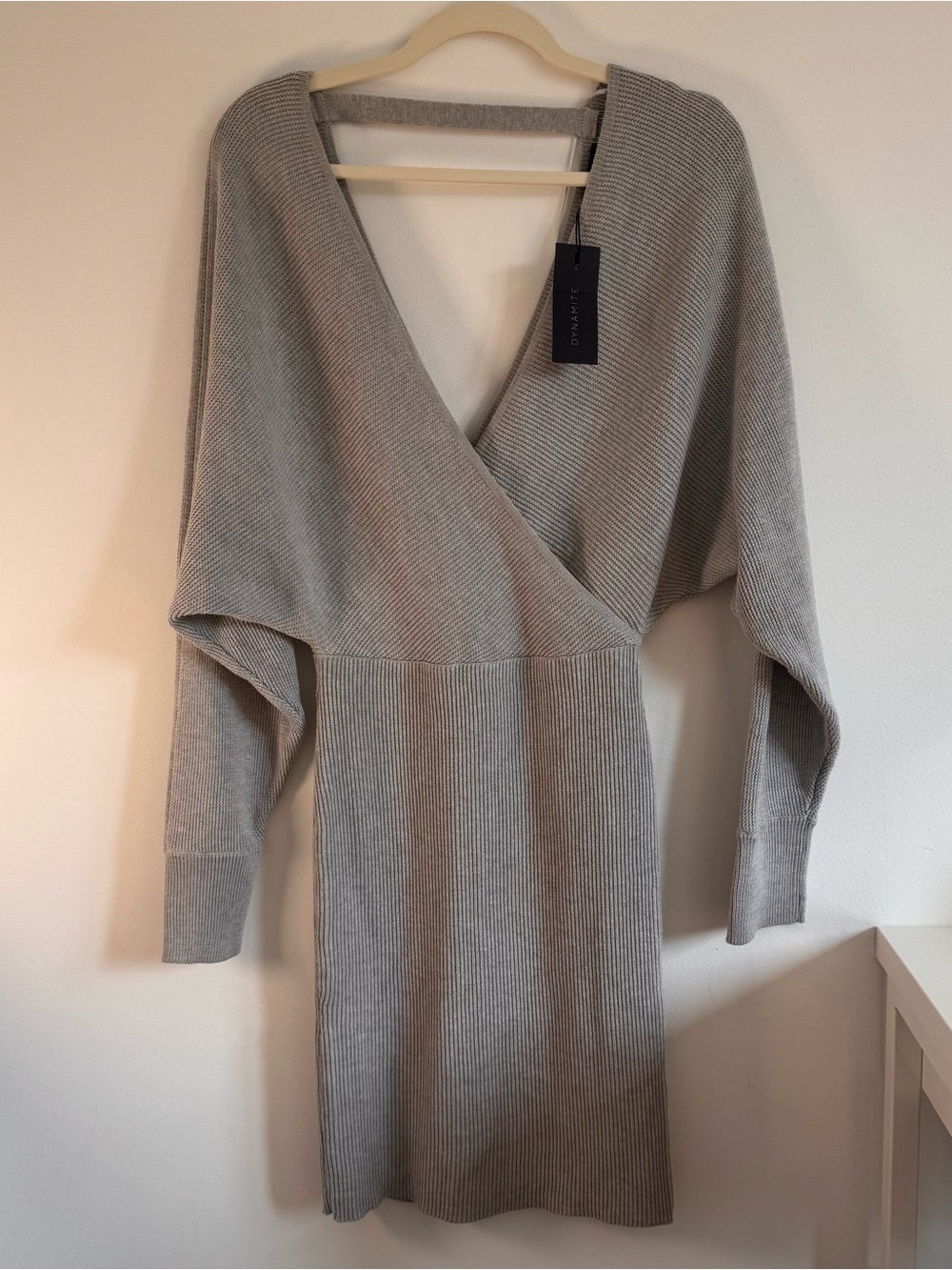NWT | Dynamite Grey Ribbed Wrap Sweater Dress
